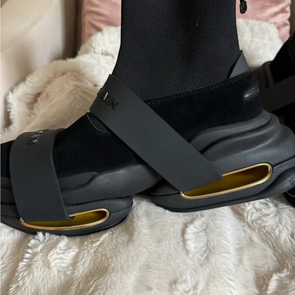 Balmain Black and Gold Sandals with Chunky Sole